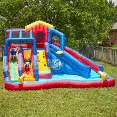 Banzai Hydro Blast Inflatable Waterpark with Slides, Water Cannons, Rock Wall, and Basketball Hoop (BAN-35545)