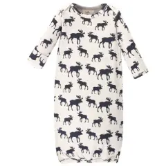 Touched by Nature Baby Boy Organic Cotton Long-Sleeve Gowns 3pk, Tan Moose