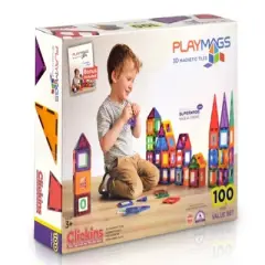 Playmags 100-Piece Magnetic Tiles Building Blocks Set, 3D Magnet Tiles for Kids
