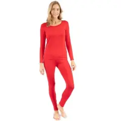 Leveret Womens Two Piece Classic Solid Color Thermal Pajamas