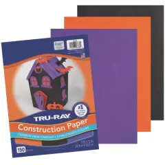 Tru-Ray&reg; Construction Paper, Heavyweight, Halloween Assortment, Black, Orange, Purple, 9" x 12", 150 sheets
