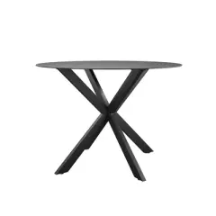 Circi Collection Round Dining Table with Glass Top - Black and Charcoal - CosmoLiving by Cosmoplitan