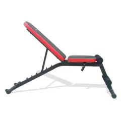 Extreme Products Group Health Gear 7 Position Bench Adjustable Padded Dumbbell Utility Bench w/ Foam Rollers for Incline, Decline, & Ab Workouts, Red