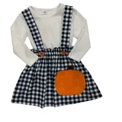 Girls Mommy's Little Pumpkin Plaid Overall Skirt Set - Mia Belle Girls