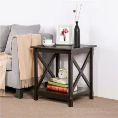Yaheetech X Design Wood Sofa Side End Table with Storage Shelf for Living Room
