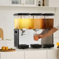 VEVOR Commercial Beverage Dispenser, 3 Tanks 18 L / 19 QT Per Tank Juice Dispenser, 512W Stainless Steel Ice Tea Drink Machine