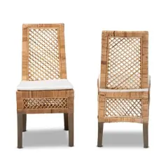 2pc Argos Rattan and Wood Dining Chair Set Natural/Brown - bali & pari