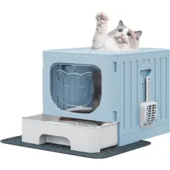 QuestaPack Large Enclosed Cat Litter Box with Cushion, Anti-Splash Closed Litter Boxes with Litter Scoop Front Entry Top Exit Door