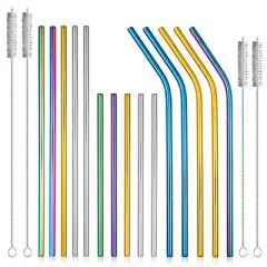19Pcs Reusable Straws with Silicone Tips, Metal Drinking Straw Set with Travel Case and Cleaning Brushes, Extra Wide Boba Straws Tumblers Smoothies