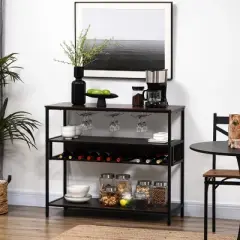 HOMCOM Industrial Wine Rack with 11-Bottles Holder, Free Standing Wine Shelf with Glass Holders for Home Bar, Kitchen, Dark Brown
