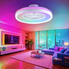 HUMHOLD 24" Bladeless Ceiling Fan with RGB Light Remote, Smart LED Ceiling Fans with Voice/App Control, Modern Low Profile Lighted Ceiling Fan, White