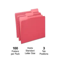 MyOfficeInnovations Colored File Folders 1/3-Cut Tab Letter Size Red 100/Box (224519)