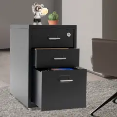 YIYIBYUS Vertical File Cabinet, Metal Mobile File Cabinet with Lock, Black