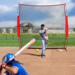 VEVOR Barricade Backstop Net, 7x7 ft Ball Sports Barrier Netting, Portable Practice Equipment with Carry Bag, Protection Screen