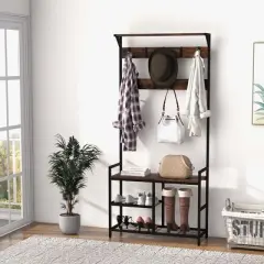 Costway 71'' Coat Rack Hall Tree with Shoe Bench Industrial Entryway Storage Shelf with Hooks