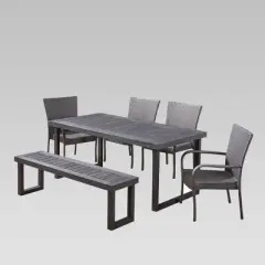 Nestor 6pc Wood and Wicker Chair and Bench Dining Set: Weather-Resistant, Galvanized Steel - Christopher Knight Home