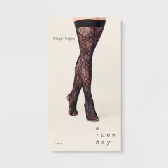 Women's Floral Net Thigh Highs - A New Day&trade; Black