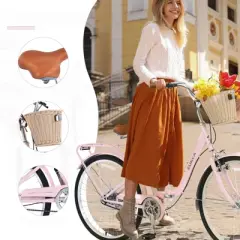 DSVIMOY 26 Inch Folding Lady Bike, Single Speed, Compact Design for Easy Storage and Commuting, Pink, 66.93"*25.2"*40.95"