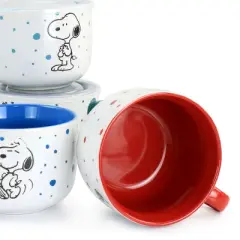 Peanuts Freckled Joy 25oz Stoneware 4 Piece Soup Cup and Lid Set in Assorted Designs