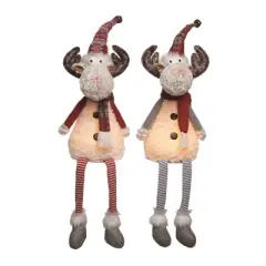 Transpac Plush Light Up Sitting Reindeer Set of 2 Christmas Home Decorations Polyester Holiday Decor