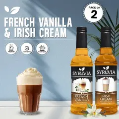 Syruvia Coffee Flavors Variety Pack: French Vanilla & Irish Cream 25.4 fl oz Syrup