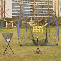 Soozier 7.5'x7' Baseball Practice Net Set w/ Catcher Net, Tee Stand for Pitching, Fielding, Practice Hitting, Batting, Backstop