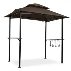 Sevobal Patio Umbrellas Outdoor Grill Gazebo Shelter Tent, Double Tier Soft Top Canopy And Steel Frame With Hook And Bar Counters, Brown, 95"*59"*97"