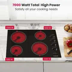 GASLAND Pro CH77BS 30 Inches 4 Burners Built-in Ceramic Electric Cooktop, ETL, 240 V 7000 W, Knob Control
