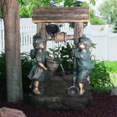 Sunnydaze 39"H Polyresin and Fiberglass Children at the Well Outdoor Water Fountain with LED Light
