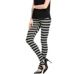 Allegra K Women's Printed Stripe High Waist Elastic Waistband Yoga Stirrup Pants 2 Packs