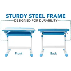 Mount-It! Kids Desk and Chair Set | Height Adjustable Ergonomic Children's School Workstation with Storage Drawer | Blue