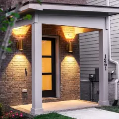 LLHZSY 2-Light 7" Modern Industrial LED Outdoor Wall Light Fixture-Gold-3000K Warm Light