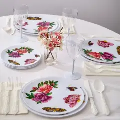 Silver Spoons Butterfly Garden Design Plastic Plates for Party, Heavy Duty Disposable Dinner Set - (10 PC) Monarch Collection