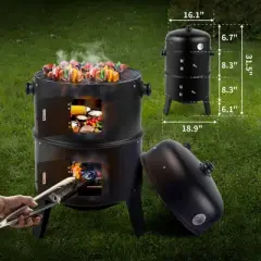 KTMBDW Vertical Multi-Layer Steel Charcoal Smoker, Heavy Duty Round Charcoal BBQ Grill for Outdoor Smoking Grill with Thermometer Outdoor Home Party