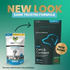 VetriScience Calm & Confident Chews for Dogs, Calming Behavior and Anxiety Support, Chicken Flavor, 120 Count Bag