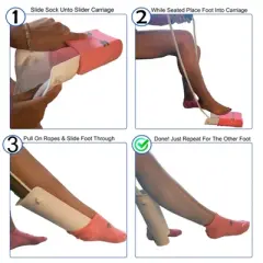 5 Star Super Deals Sock Slider Aid Shoe Horn with Foam Handles and Adjustable 40" Cords - Easy On and Off Stocking Slider Assist Tool