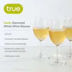 True Stemmed Wine Glasses, Lead-Free Crystal Glassware for Red and White Wine, Dishwasher Safe, Set of 4, 14 Oz, Clear