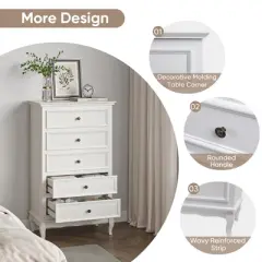 NicBex Modern 5-Drawer White Bedroom Dressers with Solid Wood Legs,Chest of Drawers for Bedroom,Entryway,Wooden Dresser Chest
