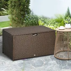 Outsunny Outdoor Deck Box, PE Rattan Wicker with Liner, Hydraulic Lift, and A Handle for Indoor, Outdoor, Patio Furniture Cushions, Pool, Toys