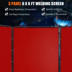Welding Screen with Frame, 6 x 6ft /6 x 8ft Translucent Shield 3 Panel Welding Curtain Screens, Adjustable Size, Moveable & Professional for Workshop