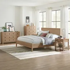 5pc Arden Wood Bedroom Set with Two 2 Drawer Nightstands with Open Shelf Light Driftwood - Alaterre Furniture