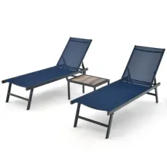 Tangkula 3pcs Patio Chaise Lounge Set Aluminum Recliner Chair Table Outdoor Adjust