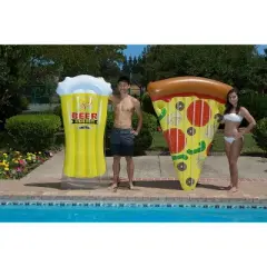 Poolmaster Inflatable Swimming Pool Mattress Floats with Slice O' Pizza and Beer Mug Combo
