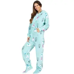 Footed Pajamas - Winter Llamas Adult One-Piece Pajama Jumpsuits