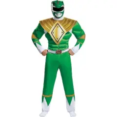 Mens Power Rangers Classic Green Ranger Muscle Costume - Large/X Large - Green