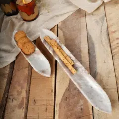 SEVOBAL Serving Platters Minimalist Marble Serving Platter, Elegant White Tray for Modern Entertaining, Family Party, Beige, 16"*2.5"*1.5"