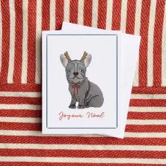 Reindeer Frenchie Dog Winter/Holiday/Christmas Greeting Card Pack Sets (3 ct) by Ramus & Co