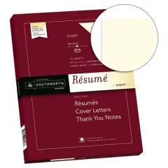 8.5" x 11" 75-Sheet 100% Cotton R&eacute;sum&eacute; Paper 32 lb Wove Finish, Ivory - Southworth: Letterhead, Unbound, Matte
