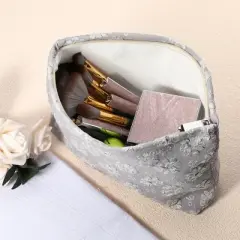 Unique Bargains Portable Canvas Large Capacity Zipper Floral Makeup Bag 1 Pc