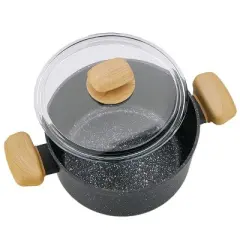 Korkmaz Montana 2 Piece 4 Liter Aluminum Nonstick Low Casserole Dish with Lid and Faux Wood Handles